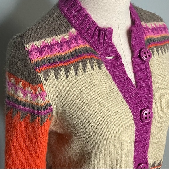 Sigrid Olsen Silk-Mohair Blend Fair Isle Cardigan Sweater - Picture 2 of 7